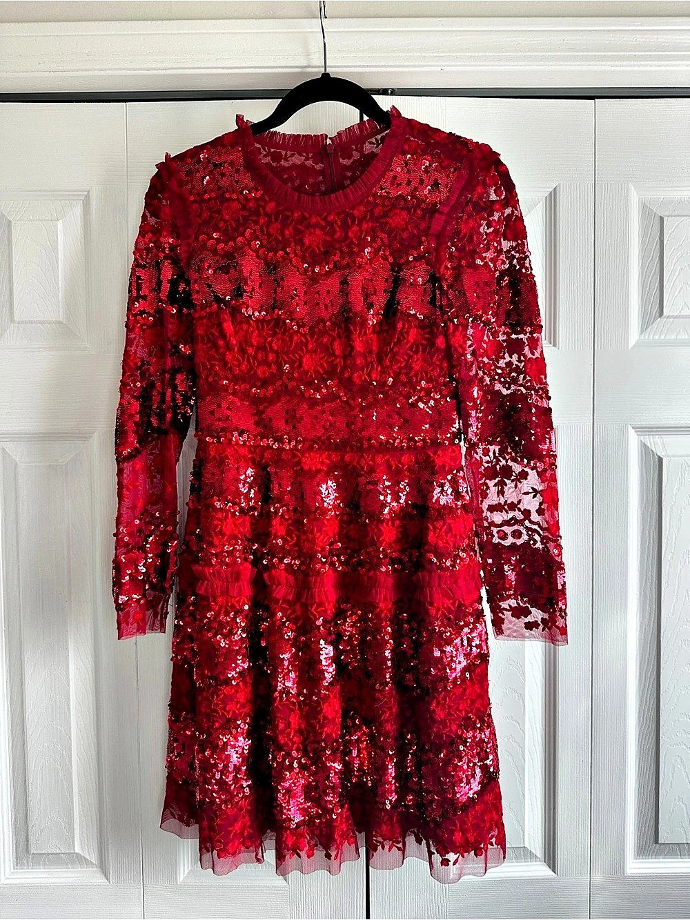 Needle & Thread Aurora Mini Dress Red Sequin US 4 Like New
